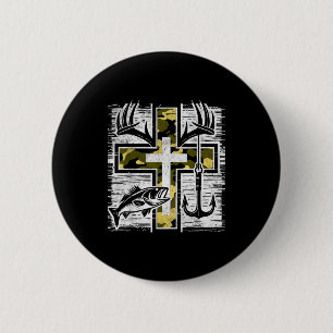 Macaron Rond 5 Cm Croix de camouflage de pêche de foi B Hook chrétie
