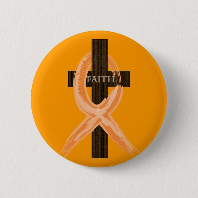 Macaron Rond 5 Cm Croix de foi du survivant de la leucémie orange (Devant)