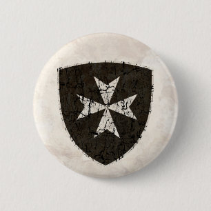Macaron Rond 5 Cm Croix de Hospitaller de chevaliers, affligée