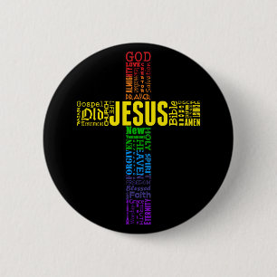 Macaron Rond 5 Cm Croix de la parole chrétienne arc-en-ciel - Bible 