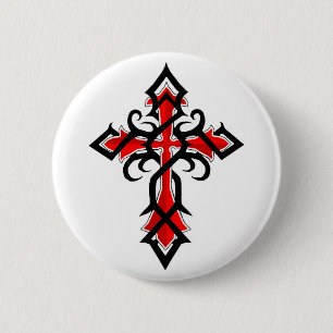 Macaron Rond 5 Cm Croix décorative rouge et noire de Jésus-Christ