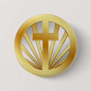 MACARON ROND 5 CM CROIX D'OR ET D'ARGENT