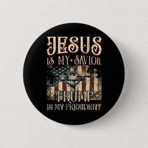 Macaron Rond 5 Cm Croix du drapeau américain Jésus est mon sauveur T