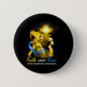 Macaron Rond 5 Cm Croix Lion Chrétien La Foi Surmonte La Peur Trisom