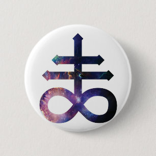 Macaron Rond 5 Cm Croix satanique cosmique