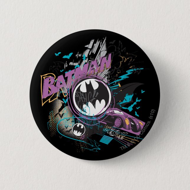 Macaron Rond 5 Cm Croquis sur ligne aérienne Batman Gotham (Devant)