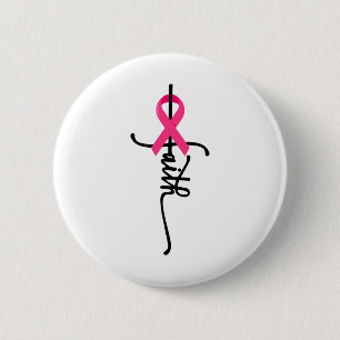 Macaron Rond 5 Cm Cross Warrior Survivor Pink Ribbon Cancer du sein 