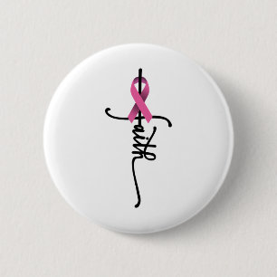 Macaron Rond 5 Cm Cross Warrior Survivor Pink Ribbon Cancer du sein