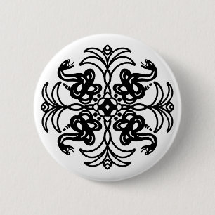 Macaron Rond 5 Cm Crotale tribale noire et blanche Mandala
