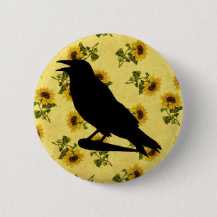 Macaron Rond 5 Cm Crow on Sunflowers