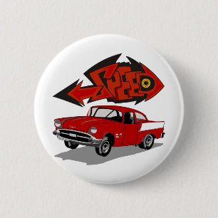 Macaron Rond 5 Cm Cru Chevy 1957 avec la vitesse des textes de