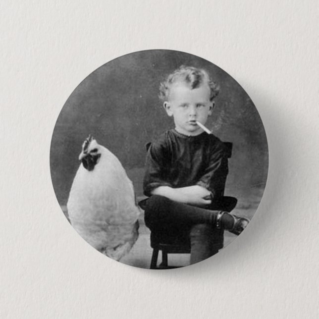 Macaron Rond 5 Cm cru - garçon fumant avec le poulet (Devant)