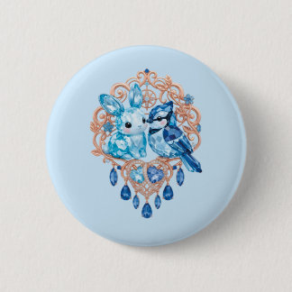 Macaron Rond 5 Cm Crystal Blue Bunny and Blue Jay Heart