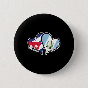 Macaron Rond 5 Cm Cuba Guatemala Drapeau Coeur moitié Cubain moitié