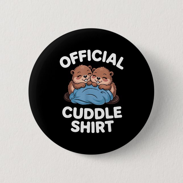Macaron Rond 5 Cm Cuddle Shirt Cute Beavers Snuggling  (Devant)