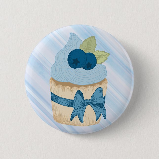Macaron Rond 5 Cm Cupcake aux bleuets mignonnes fête d'anniversaire (Devant)