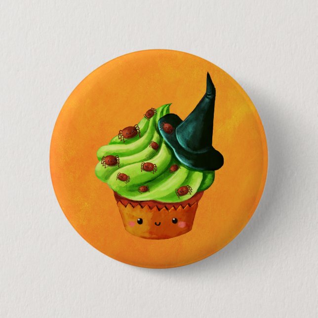 Macaron Rond 5 Cm Cupcake d'Halloween rempli de minuscules araignées (Devant)