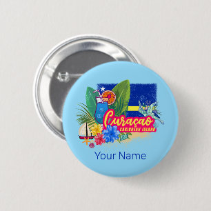 Macaron Rond 5 Cm Curacao retro caribbean island with turtle vintage