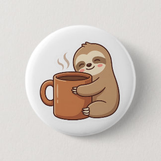 Macaron Rond 5 Cm Current Mood Sloth Coffee Pin Button
