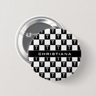 Macaron Rond 5 Cm Custom Black and White Medical Symbol Caduceus