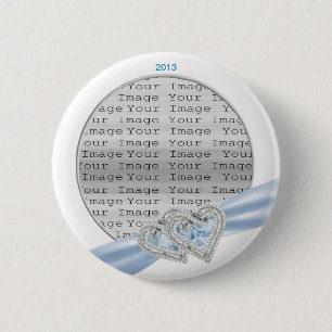 Macaron Rond 5 Cm Custom Hearts Ice Blue Ribbon Button
