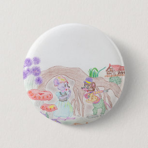 Macaron Rond 5 Cm Custom Kids Artwork, deux mignonnes souris, fleurs
