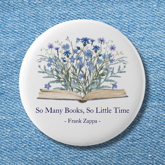 Macaron Rond 5 Cm Custom Quote Blue Wildflowers Grow From Book (In situ)