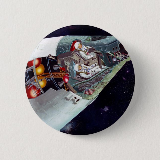 Macaron Rond 5 Cm Cutaway Un Appareil Spacecraft Gemini À Deux Perso (Devant)
