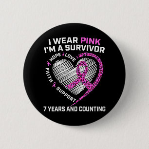 Macaron Rond 5 Cm Cute 7 Ans Cancer du Sein Sans Survivant rose