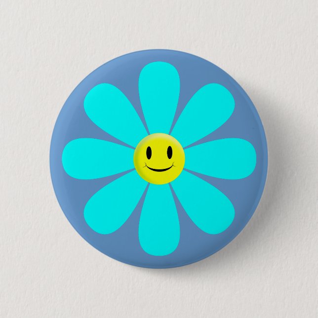 Macaron Rond 5 Cm Cute Aqua Smiling Daisy (Devant)