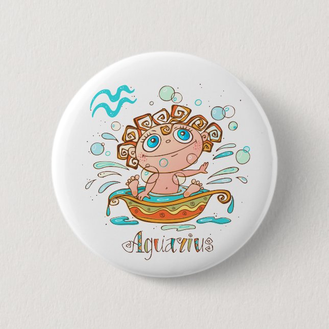 Macaron Rond 5 Cm Cute Aquarius Bain Splashing (Devant)