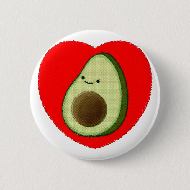 Macaron Rond 5 Cm Cute Avocado Dans Le Coeur Rouge (Devant)