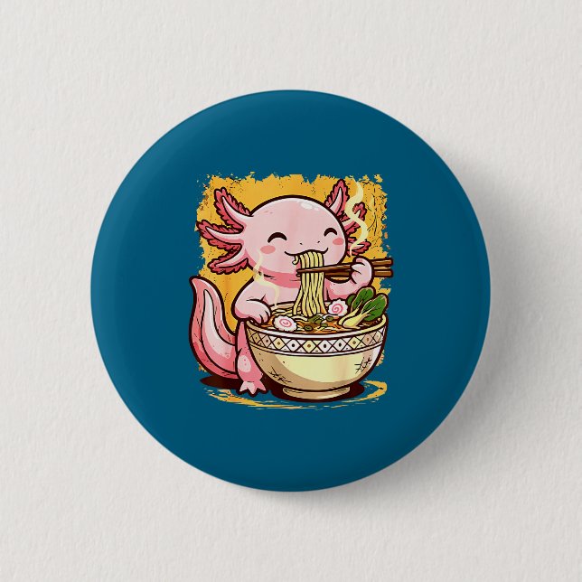 Macaron Rond 5 Cm Cute Axolotl Eats Ramen Noodles Axolotls Ramen  (Devant)