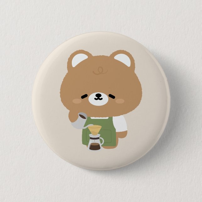 Macaron Rond 5 Cm Cute Bear Barista (Devant)