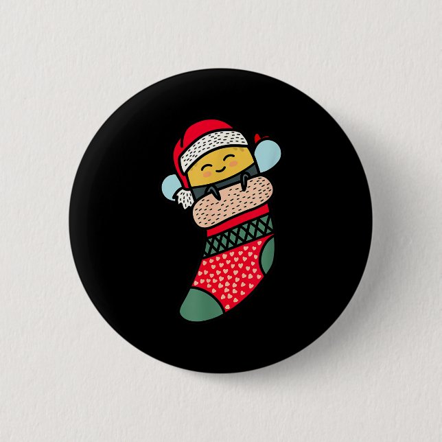 Macaron Rond 5 Cm Cute Bee Baby Bumblebee In Christmas Sock Xmas Paj (Devant)