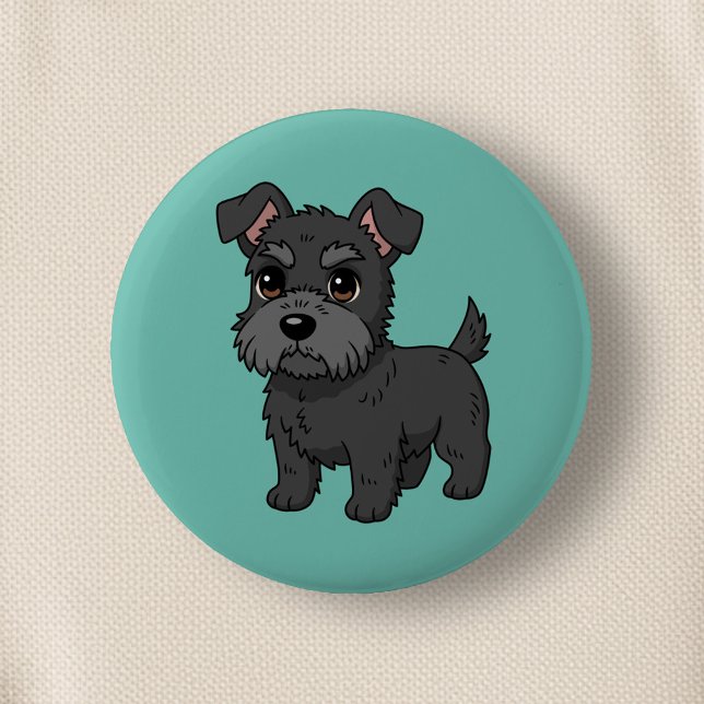 Macaron Rond 5 Cm Cute Black Scottish Terrier Dog Green (Créateur téléchargé)