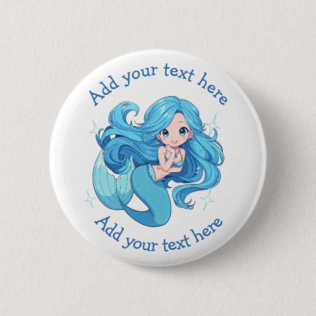 Macaron Rond 5 Cm Cute bleue Sirène personnalisée (Devant)