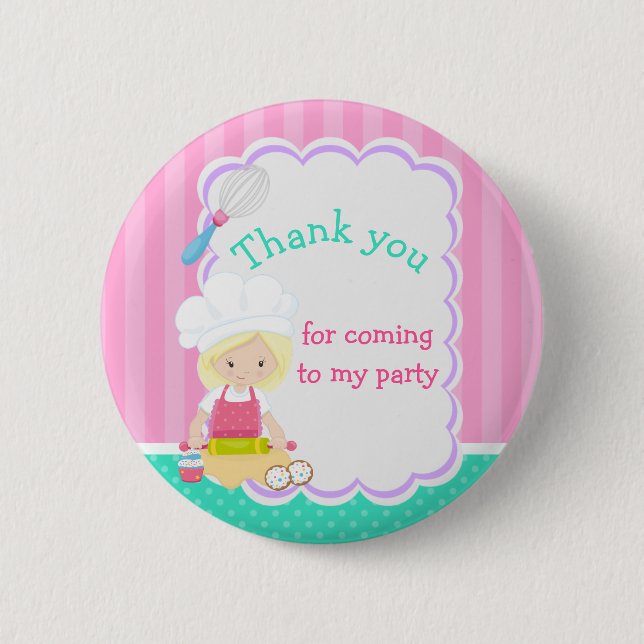 Macaron Rond 5 Cm Cute Blonde Girl Baking Anniversaire (Devant)