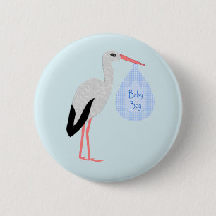 Macaron Rond 5 Cm Cute Blue Baby Boy Stork