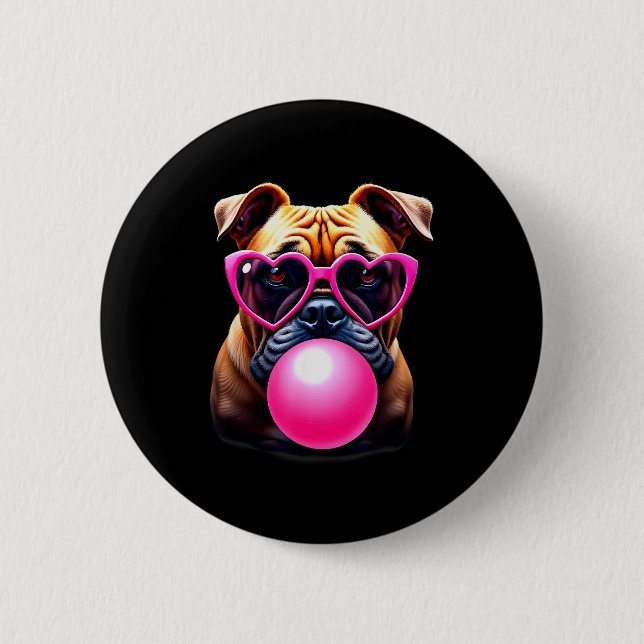Macaron Rond 5 Cm Cute Bulldog Blowing Bubble Gum  (Devant)