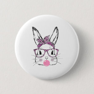 Macaron Rond 5 Cm Cute Bunny Face Pink Léopard Lunettes Bubblegum Ea