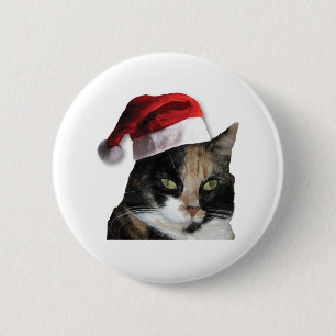 Macaron Rond 5 Cm Cute Calico Cat Wearing Santa Hat