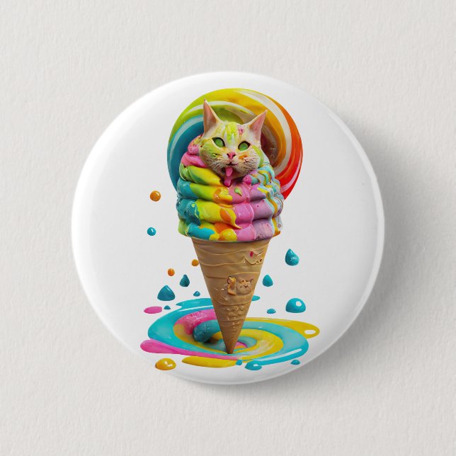 Macaron Rond 5 Cm Cute Cat Ice Cream Cone coloré (Devant)
