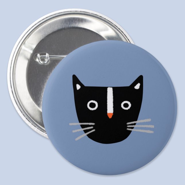 Macaron Rond 5 Cm Cute chat (Fun black and white kitty cat button)