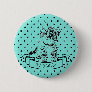 Macaron Rond 5 Cm Cute chat chaton   empreinte de patte complet   no