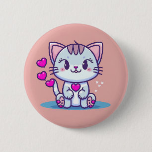 Macaron Rond 5 Cm Cute Chat Kitten avec Coeurs Valentine Inspiré  