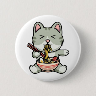 Macaron Rond 5 Cm Cute chat mangeant des nouilles soba dessin icône 