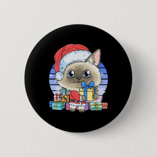 Macaron Rond 5 Cm Cute chat siamois Santa Claus Noël Noël Noël Noël 