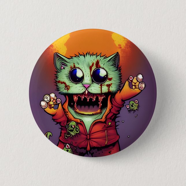 Macaron Rond 5 Cm Cute chat Zombie (Devant)