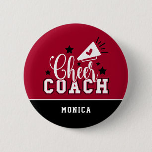 Macaron Rond 5 Cm Cute Cheer Coach Personalized Red & Black